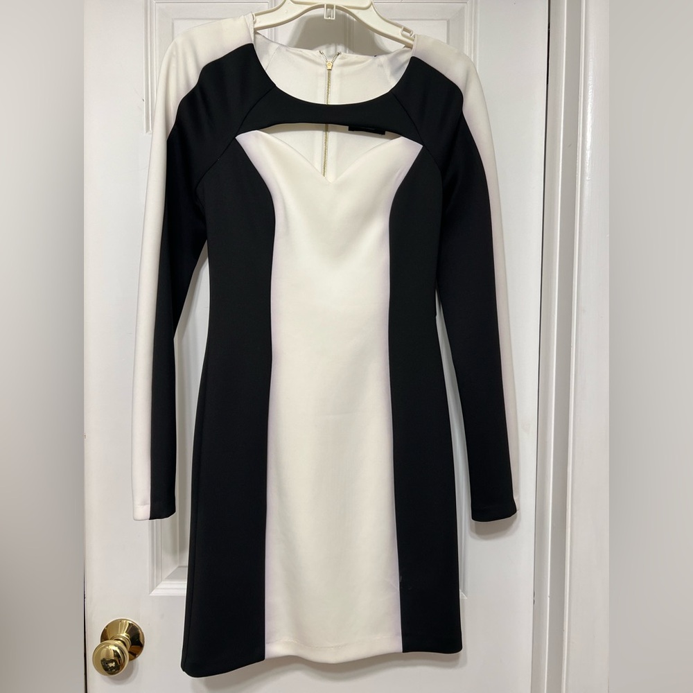 NWT: GUESS Black & White Long Sleeve Panel Dress - CBK Carolyn Bessette Inspired